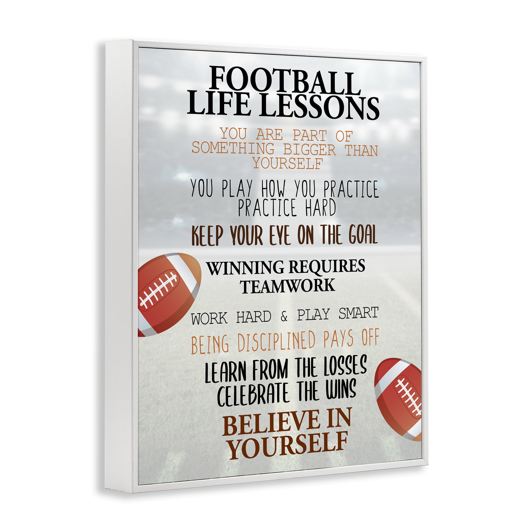 Football Life Lessons White Framed Giclee Art, design by Kim Allen