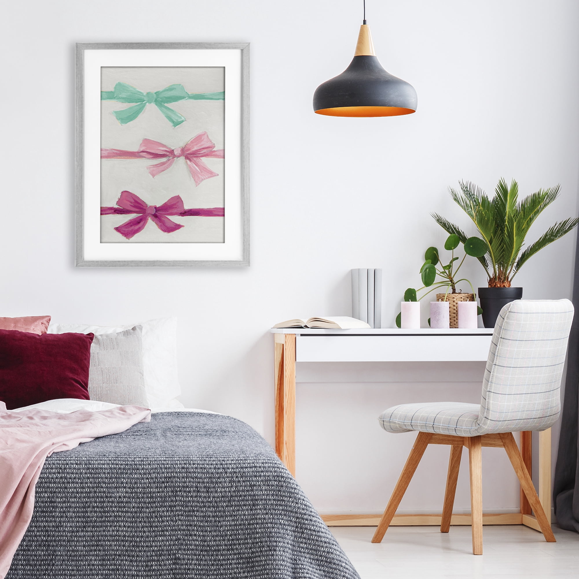 Stupell Industries Ribbon Bows Trio Gray Framed Print Under Glass, design by Lanie Loreth