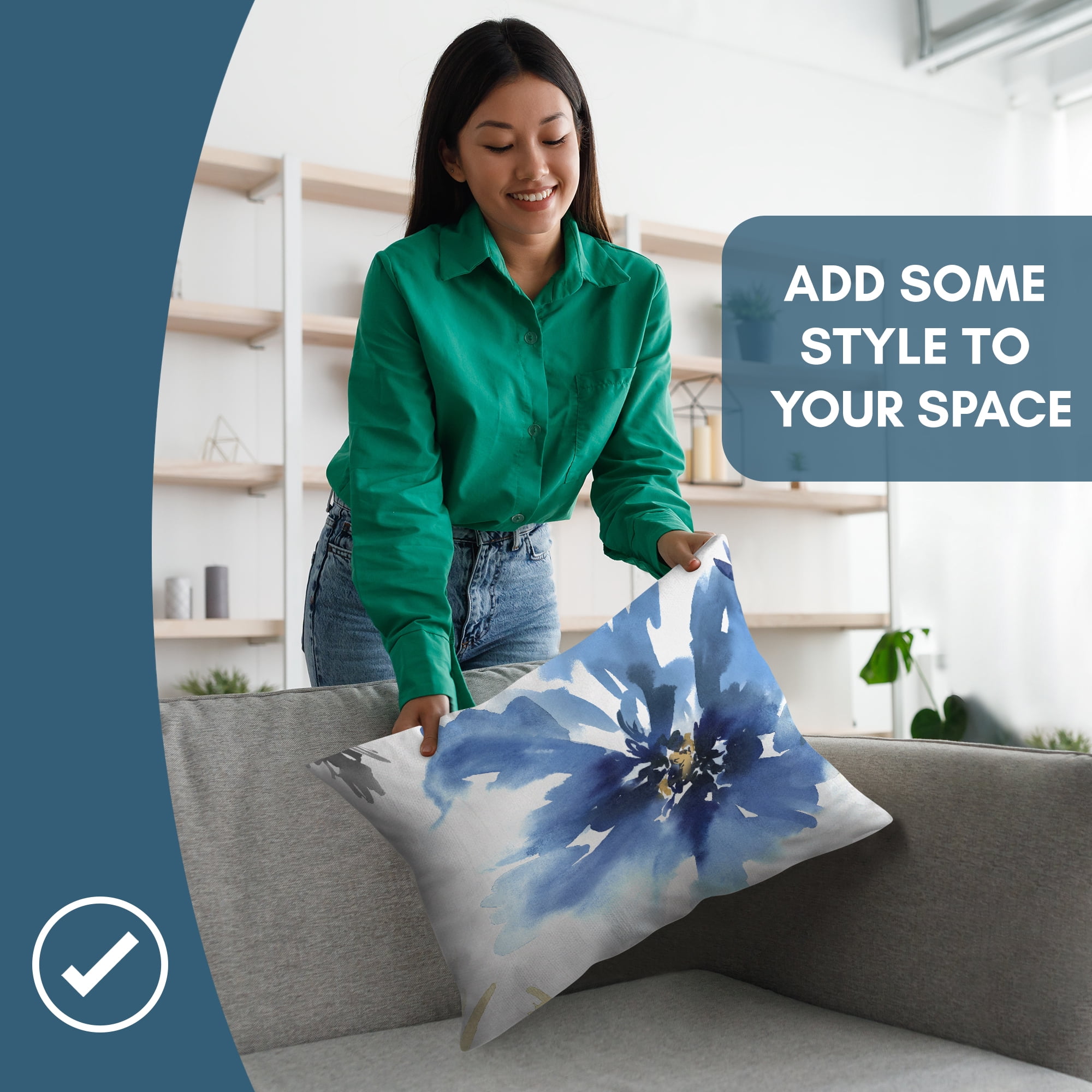 Americanflat 20"x14" Floral Rectangular Throw Pillow with Premium Polyester - White and Indigo