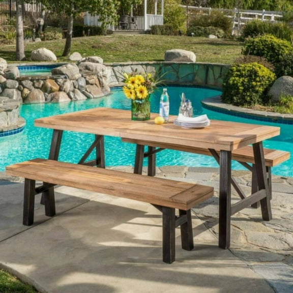 Outdoor Dining Set with 2 Benches and 1 Dining Table (3 pcs)