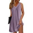 thumbnail image 2 of Una Línea de Vestidos de Verano para las Mujeres 2025 sin Mangas Vestido de Noche Suave, Cuello en V Plisado Vestido de Sueño Ligero, 2 of 7