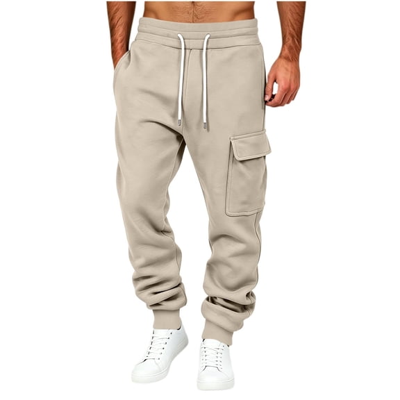 Mens Fleece Cargo Sweatpants, Relaxed Fit Casual Joggers