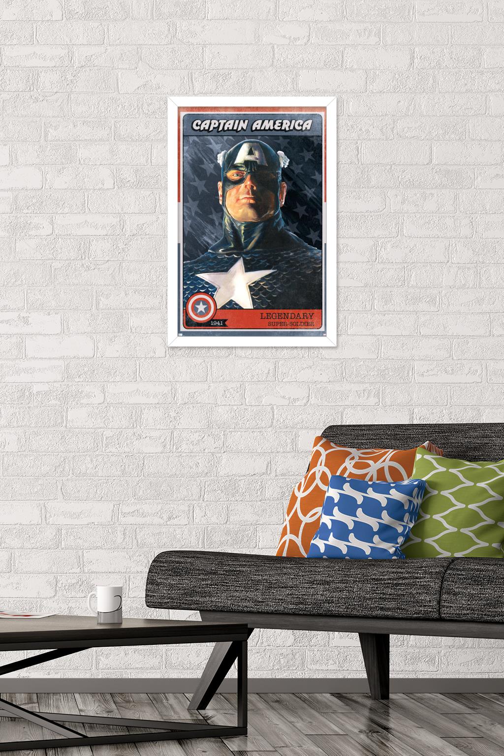 Marvel Comics - Captain America Card Wall Poster, 14.725" x 22.375", Framed