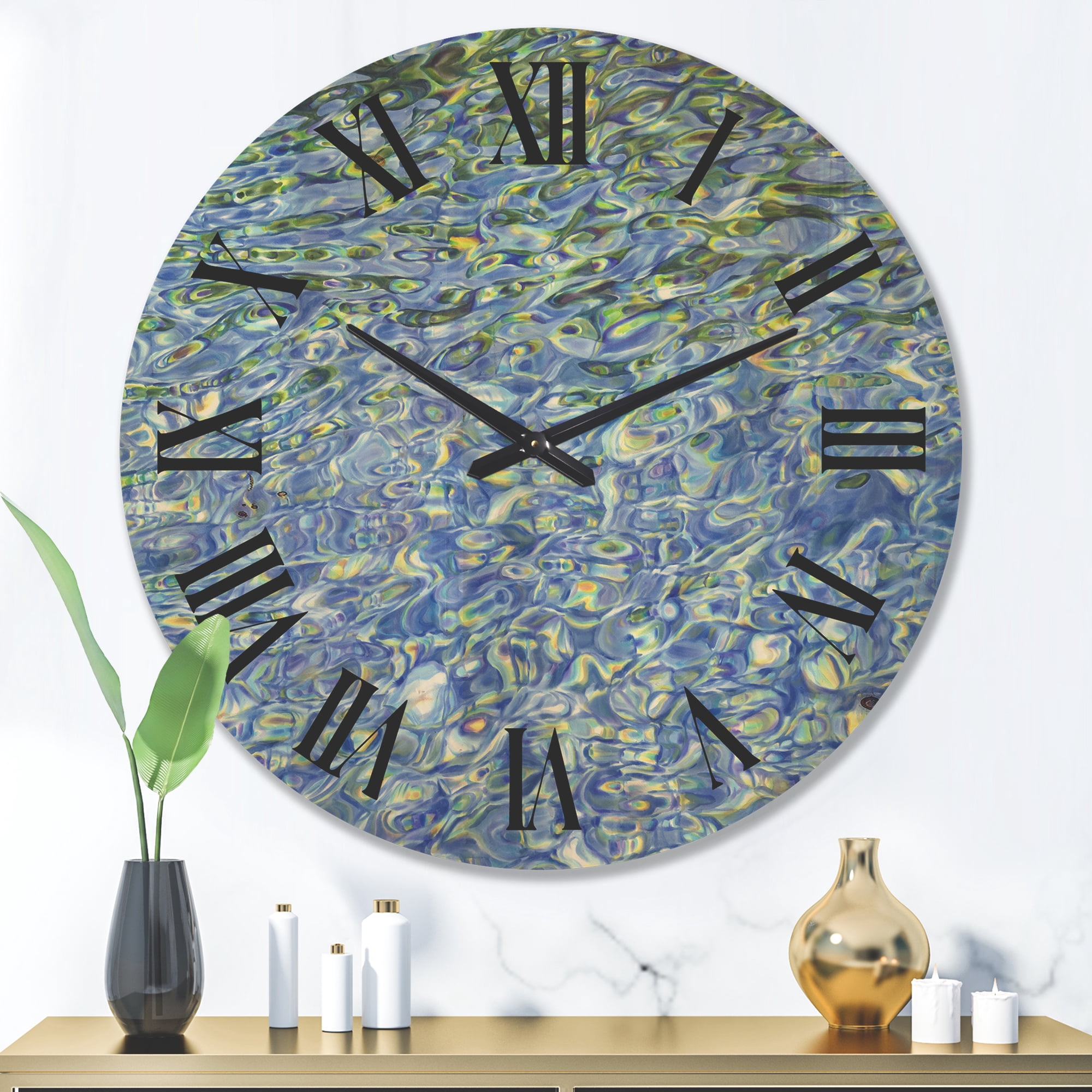 Designart 'Transparent Waves With Sunny Water Reflecting Gentle Sunshine II' Modern Wood Wall Clock