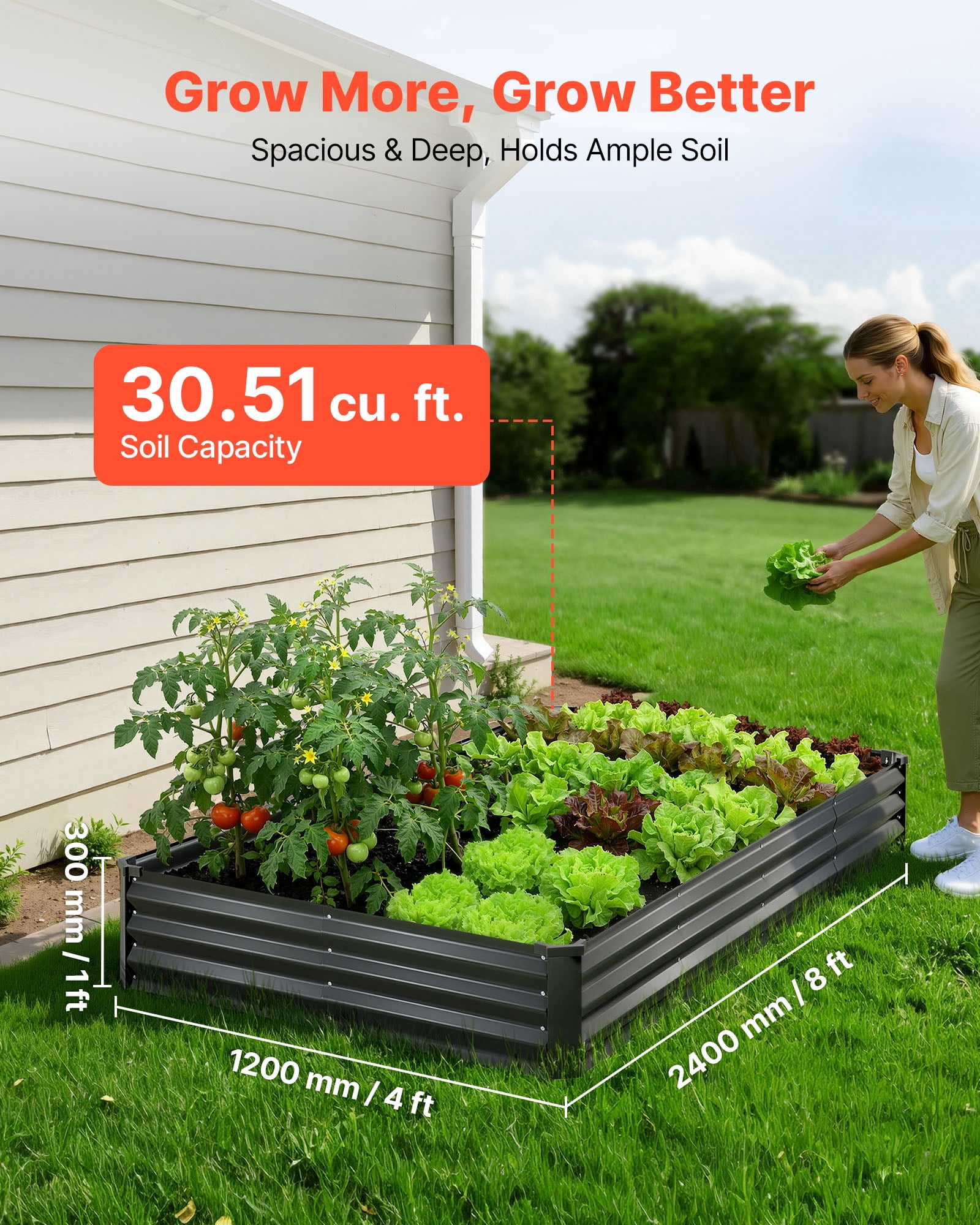VEVOR 2 Pack Galvanized Raised Garden Beds, 8 x 4 x 1 ft, Rectangular Metal Planter Boxes Kit Outdoor, Bottomless Elevated Planting Box with Gloves, Alu-Zinc, for Growing Flowers Vegetables,Dark Gray