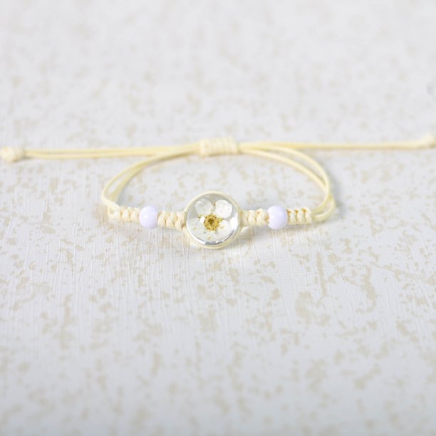 Nvzi Pulsera de flores hecha a mano - Pulsera de resina, pulsera ajustable, pulsera de flores - 2 piezas, narciso blanco