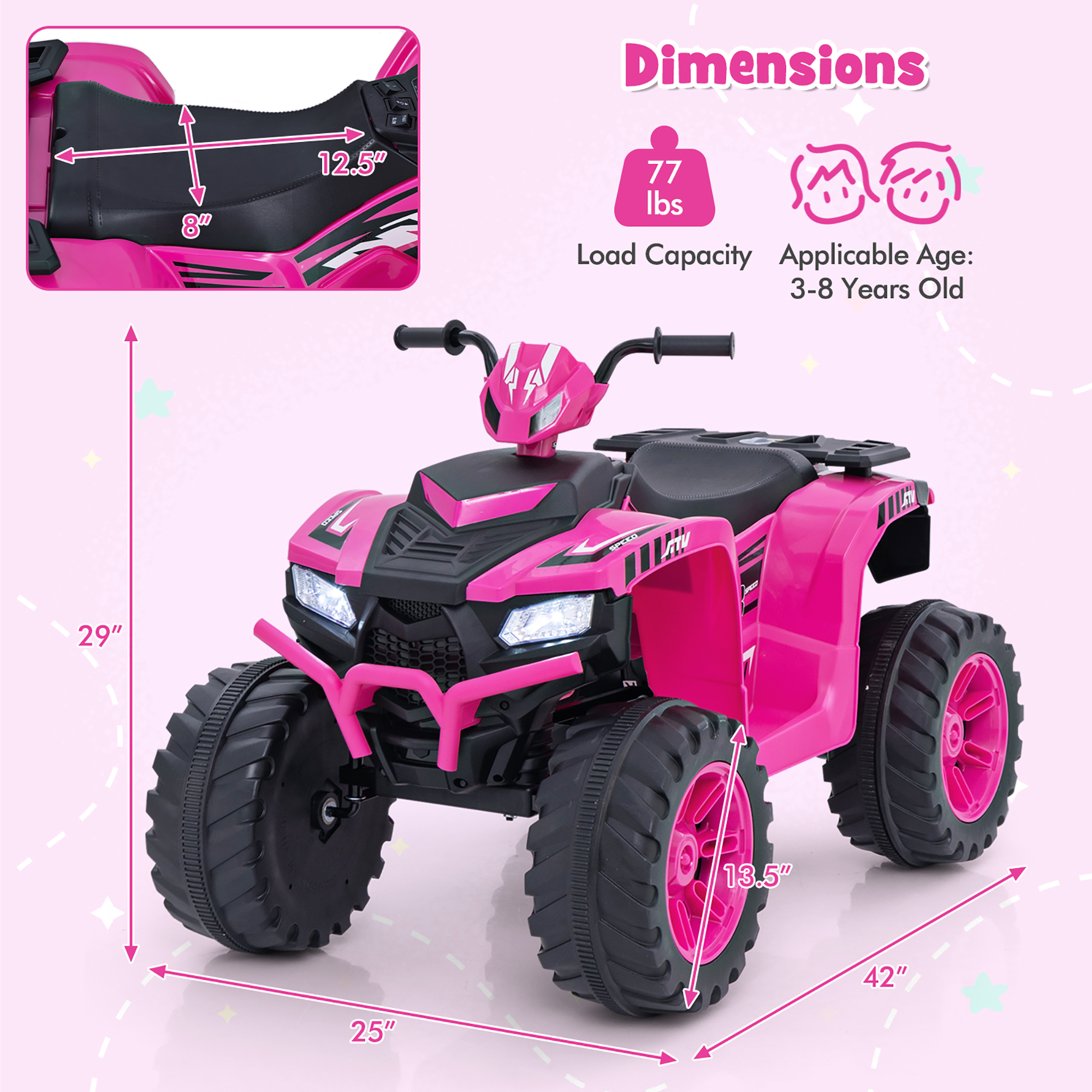 Gymax Kids Ride-On ATV 24V Battery Powered Electric Vehicle w/ Wireless Connection Music Radio Pink