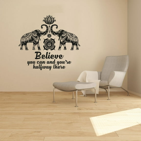 Believe You Can And You're Halfway There Life Motivation Quote Beautiful Elephant Design Vinyl Wall Sticker Wall Art Wall Decal Boys Girls Kids Room Design Bedroom Home Decoration Size (18x20 inch)