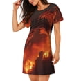 thumbnail image 2 of Zufioo Fiery Dragons Castle Attack Print Women's Nightgown, Round Neck Short-sleeved Pajamas, Home Wear Suitable for Home and Outing, 2 of 6