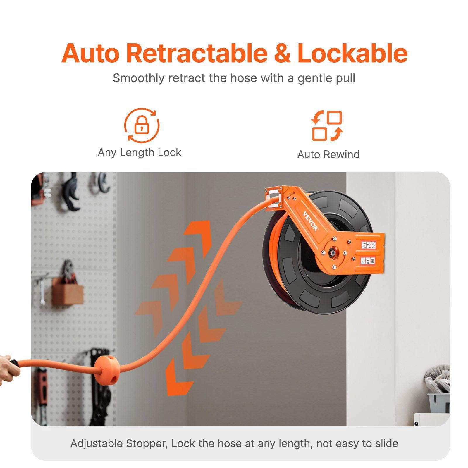 Retractable 1/2 Inch x 50 FT Hybrid Air Hose Reel 300 PSI Auto Rewind Heavy Duty Steel Ceiling Wall Mount with 5FT Lead and 1/2 NPT Fitting
