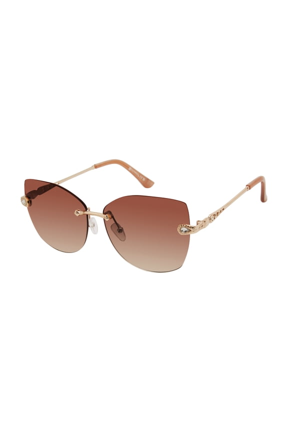 Women's 1093SP Frameless UV400 Protective Metal Cat Eye Fashion Sunglasses, 60mm