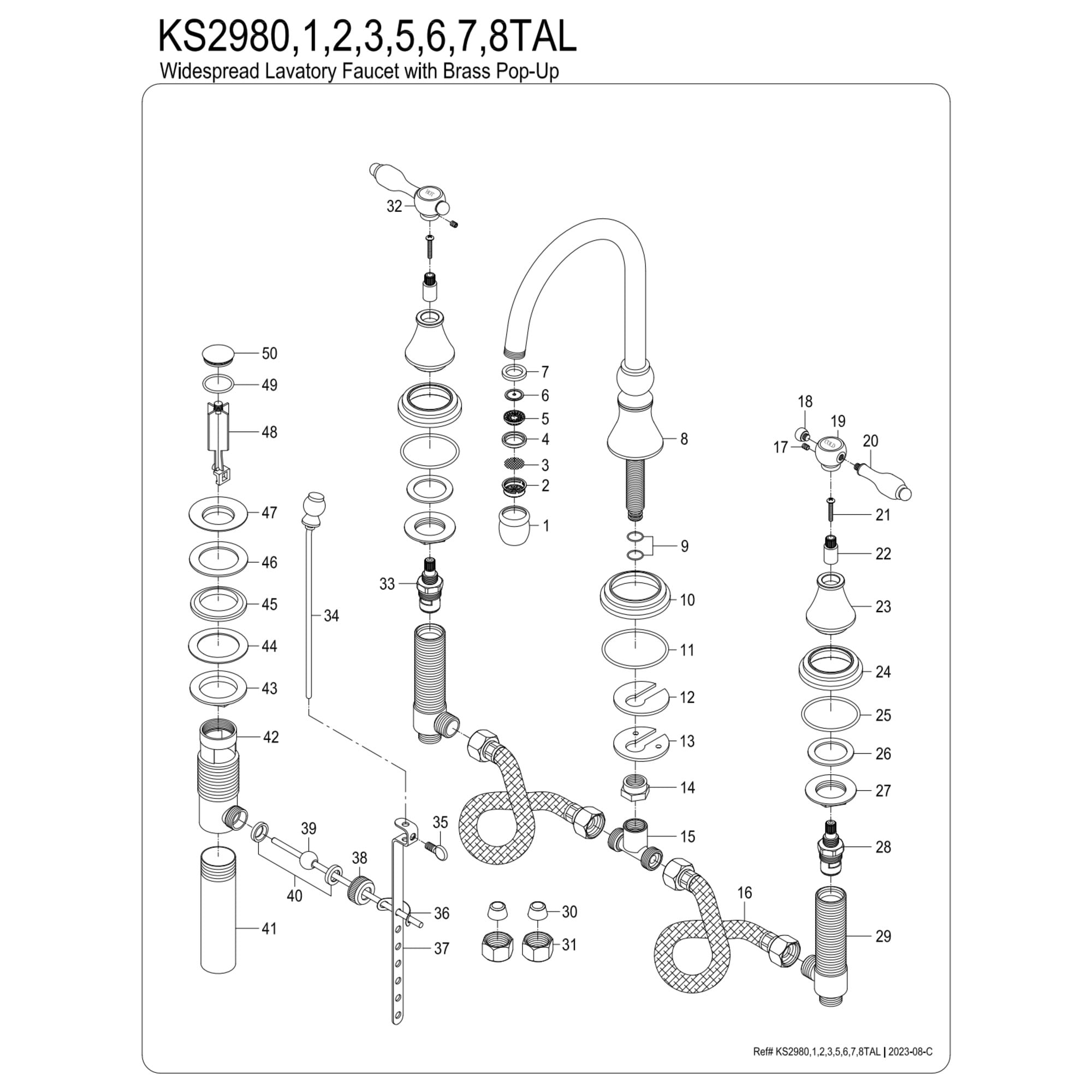 Kingston Brass KS2986TAL Tudor Widespread Bathroom Faucet with Brass Pop-Up, Polished Nickel