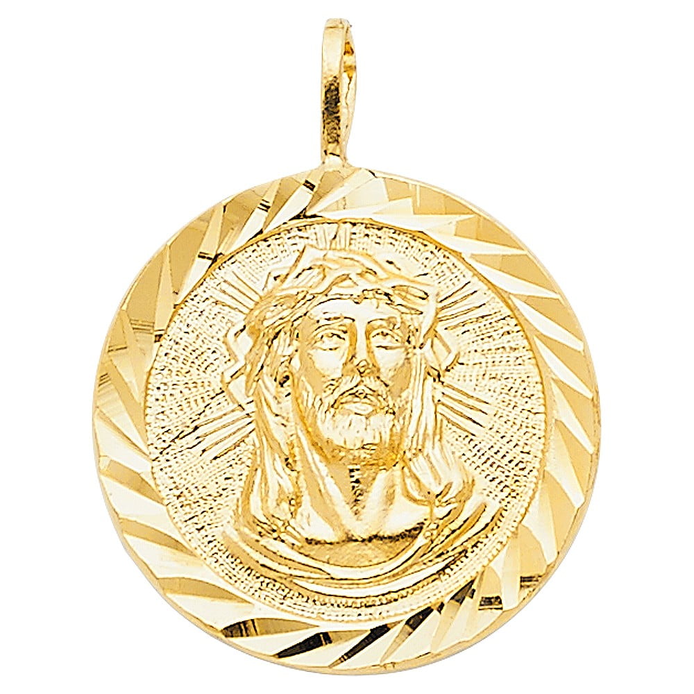 Precious Stars 14K Yellow Gold Diamond Cut Face of Jesus Round Medallion Pendant No Chain Pendant Only Walmart