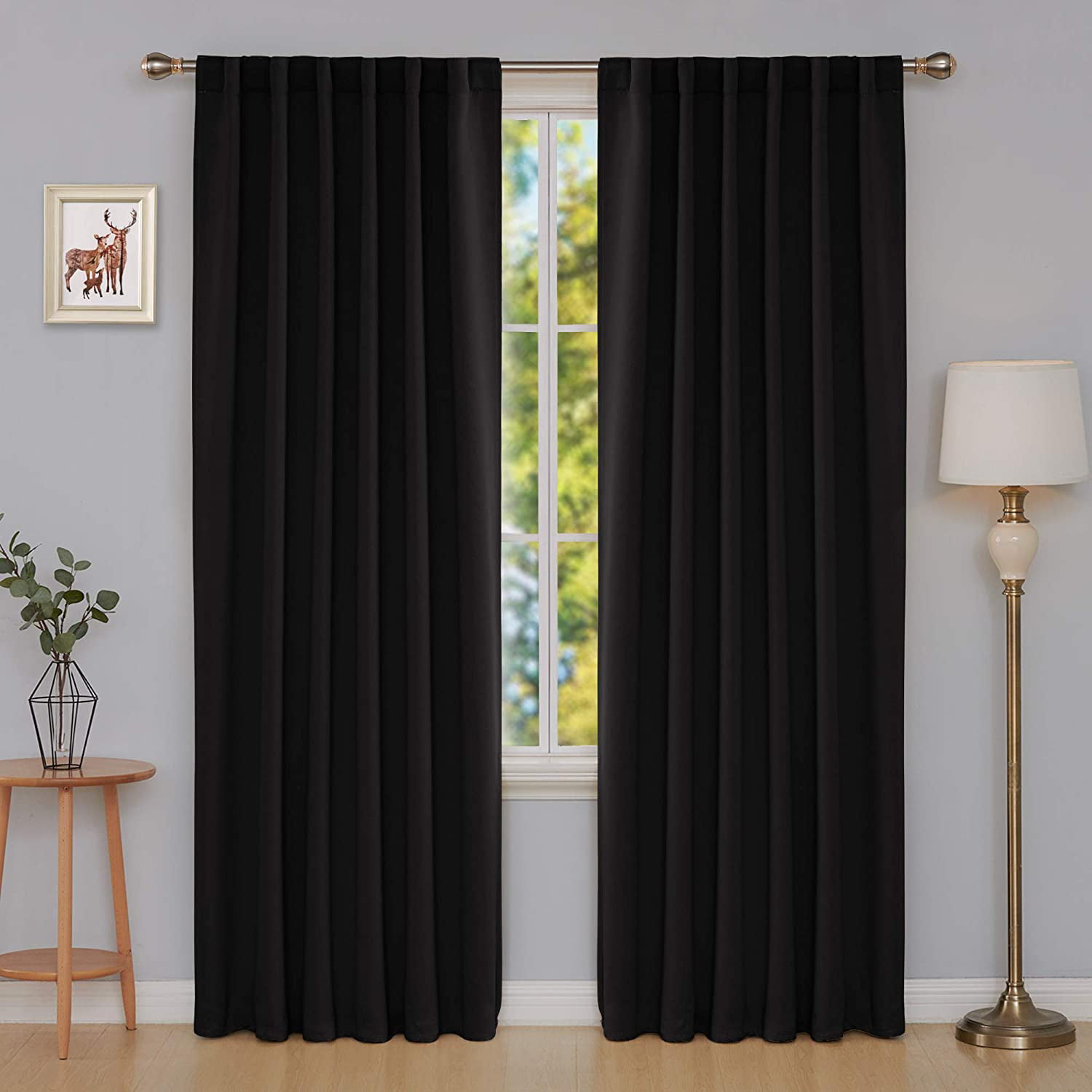 Deconovo Black Blackout Curtains 84 inch Long Back Tab and Rod Pocket