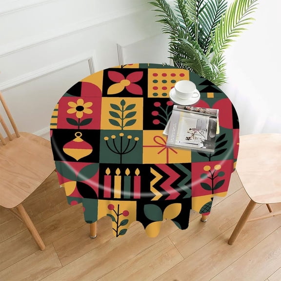 RKSupls 60 Inch Round Tablecloth, Botanical Flower Gift Mosaic Premium Polyester Straight Edge Wrinkle Resistant Washable Table Cover for Party Home Dining Decor