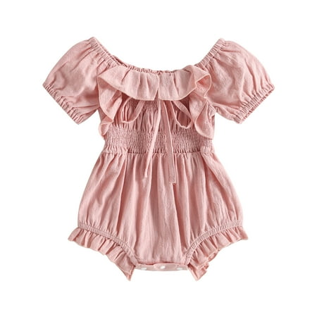 

Musuos Baby Girls Romper Puff Sleeve Ruffle Off Shoulder Bodysuit Shorts Jumpsuit