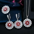 thumbnail image 2 of Silver Plated Red Cubic Zircon Round Sunflower Necklace Earring Ring Jewelry Set, 2 of 9