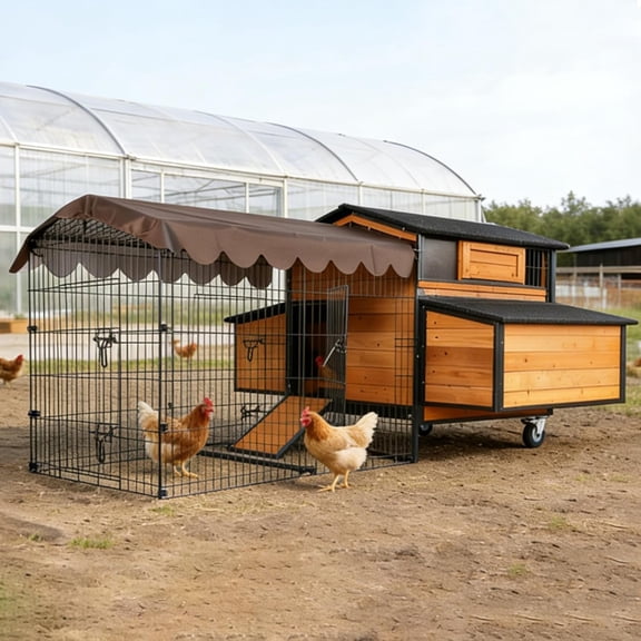 Aivituvin Extra Large Mobile Chicken Coop with Run, Portable Chicken Tractor with Wheels, Hen House Poultry Cage with All-Around Iron Frame, Metal Sliding Tray, 6 Nesting Boxes for 6-10 Chickens