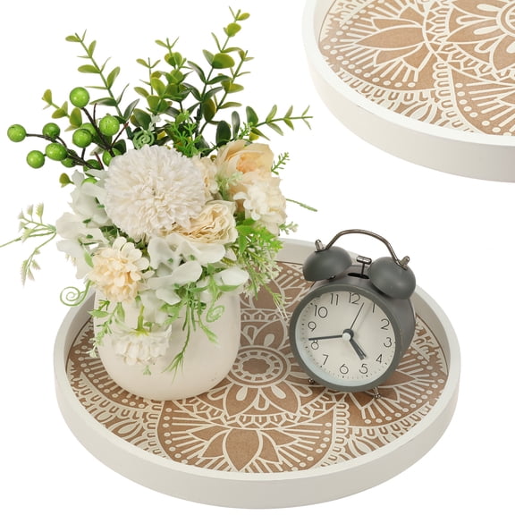 Wooden Decorative Tray Wood Round Serving Trays Table Tray for Coffee Table Home Decor