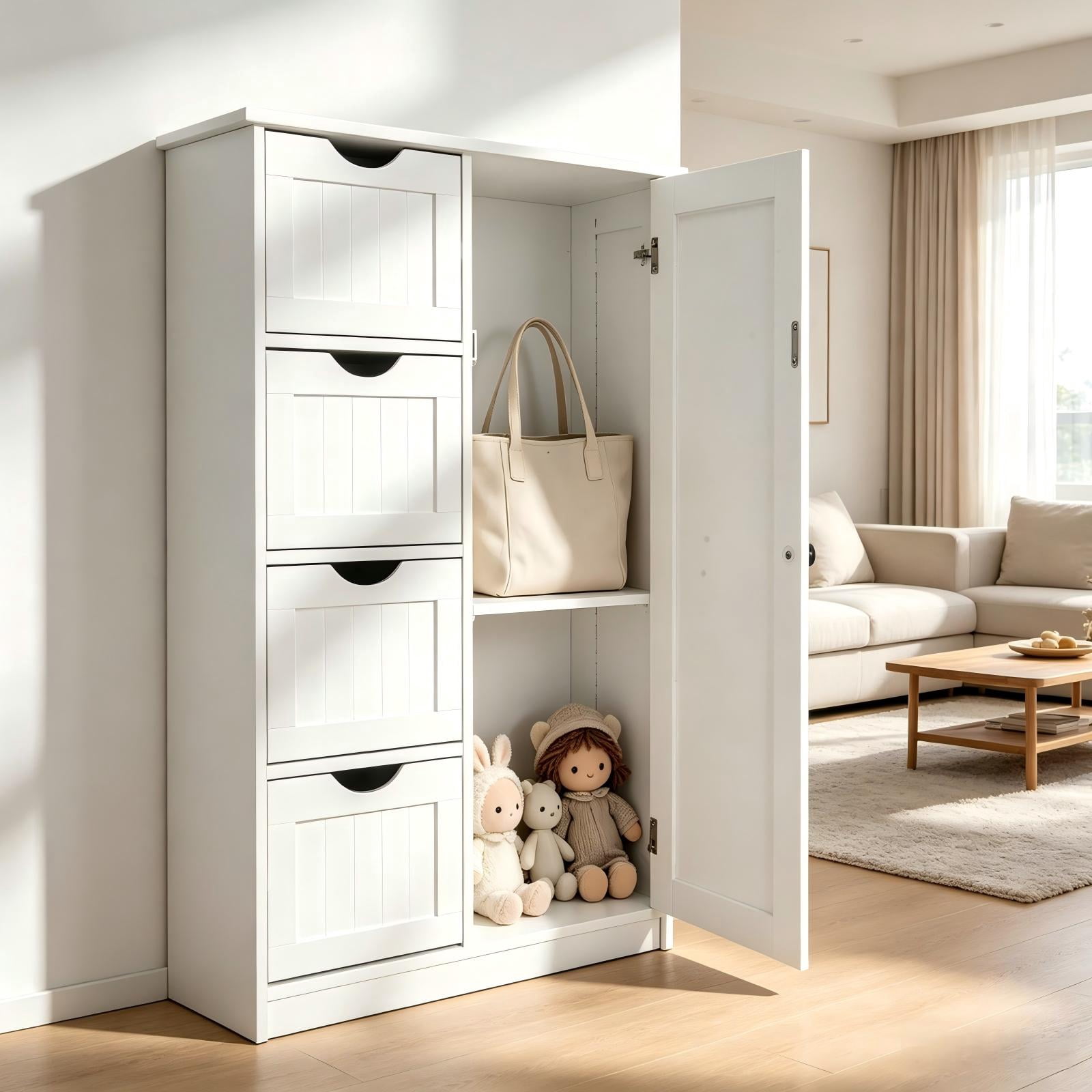 4-Drawer 1-Cabinet-Door Vertically Textured Painted MDF Bathroom Vanity 22.04 x 11.81 x 32.28 in White