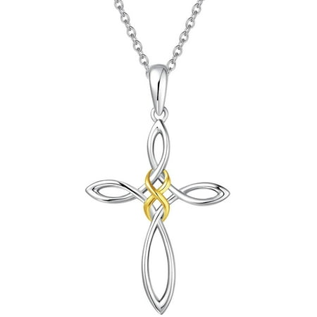 Sterling Silver Celtic Knot Cross Crucifix Infinity Pendant Necklace for Women Girls,16+2