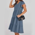 thumbnail image 4 of Fartey Sundresses for Women 2025 Flowy Cap Sleeve Tiered Ruffle Dress Casual Summer V Neck Midi Dress with Pocket Boho Beach Vacation Dresses Blue S-2XL, 4 of 8