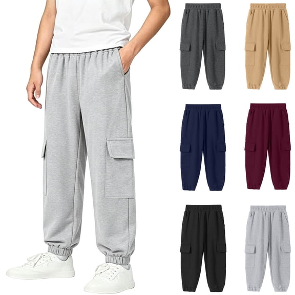Nilvkv Boys Cargo Pants, Boys Pants, Cuffed Joggers in Relaxed Fit with Side Pockets and Elastic Waist for Spring Casual Blue 11-12 Years
