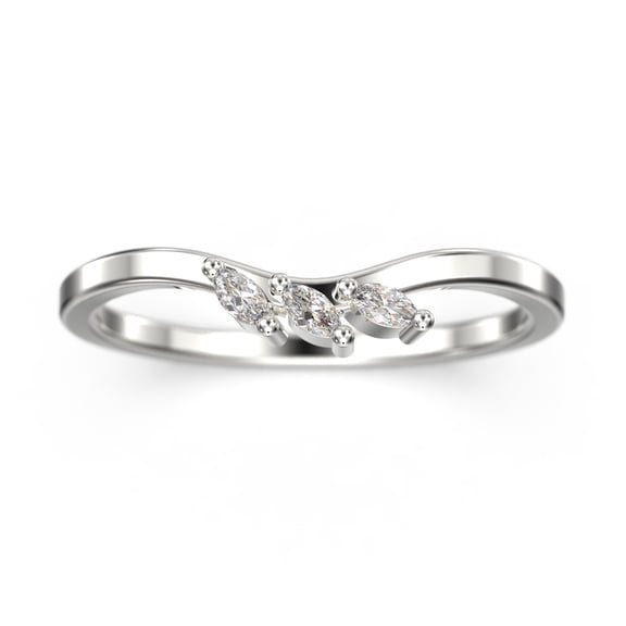 0.12ct Diamond Moissanite Ring Three Marquise Stones 18K White Gold Over Silver Wedding Band
