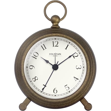 Jensen Pocket Watch Analog Alarm Clock for Bedroom,Silent Non Ticking, Modern Farmhouse Style, Wall & Mantel 2 in 1 Clock, Desk & Shelf Clock, Antique Bronze Finish, 5.4(H) x 4.5(W)