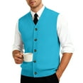 thumbnail image 5 of Resicozy Men's Knit Sweater Vest Solid Color V-Neck Button Down Sleeveless Cardigan Vest Sky Blue 5XL, 5 of 7