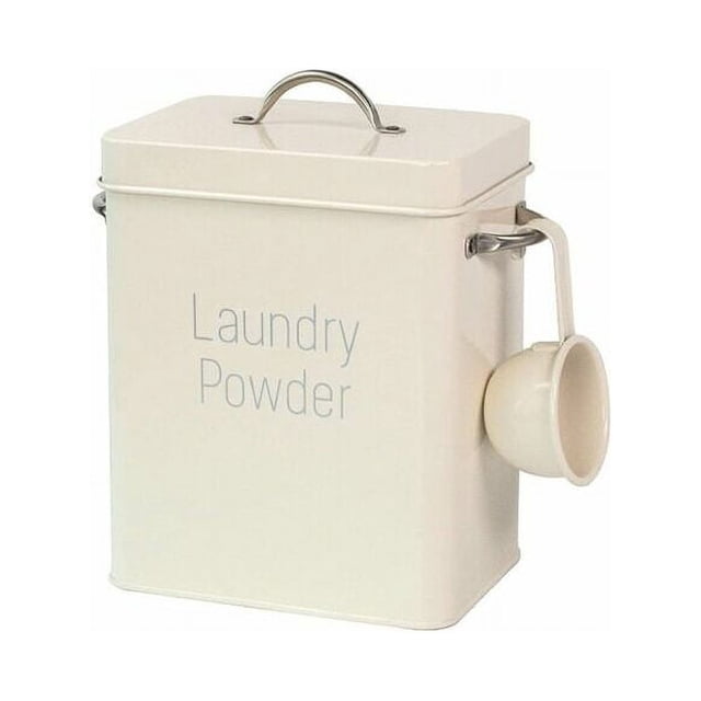 Contenedor De Detergente Para Ropa Con Cuchara, Cubo De Detergente, Contenedor De Almacenamiento De Detergente De Metal Para Detergente Doméstico Caja De Almacenamiento Multiusos Beige