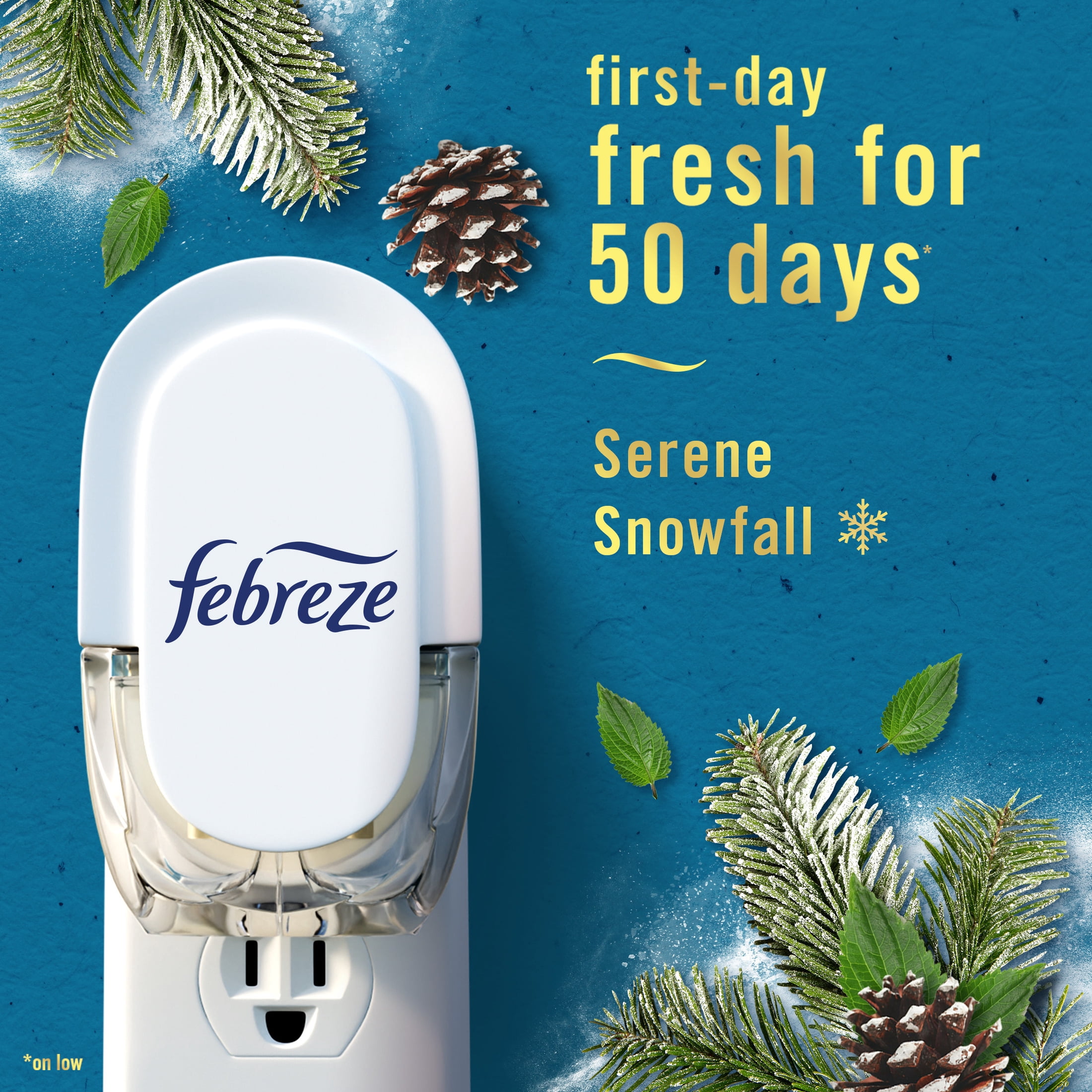 (6 pack) Febreze Plug In Air Freshener, Odor-Fighting Scented Oil Refill, Serene Snowfall, 2 Refill