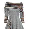 thumbnail image 3 of FASHIONWT Women Ethnic Long Sleeve Knee Length Skirts Cold Shoulder Sleeve Drawstring Dress, 3 of 4