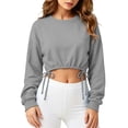 thumbnail image 3 of VBVC Women's Y2K Drawstring Hem Crop Sweatshirt, Ladies' Long Sleeve Cropped Pullover, Casual Athletic Workout Top For Women, Gray , S-2XL, 3 of 10