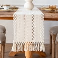 thumbnail image 5 of Table for Home Decor with Tassels 72 Inches Long Farmhouse Rustic Table Runner Cream & Brown Macrame Burlap Fall Table Decoration for Living Room Bridal Shower (12x72 Inches), 5 of 5