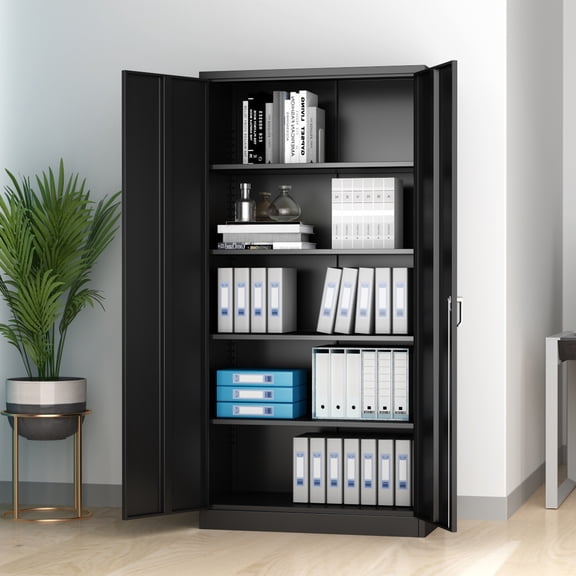Storage Cabinet with Shelves Doors,Black Metal Storage Cabinet High Tall for Office Home Kitchen Garage Warehouse