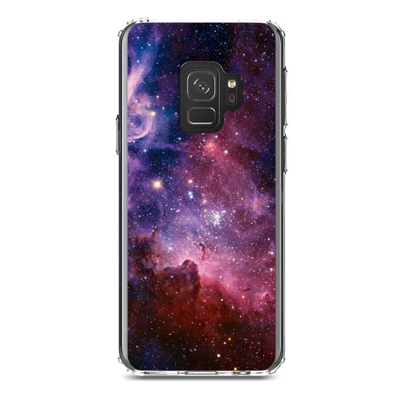DistinctInk Clear Shockproof Hybrid Case for Samsung Galaxy S9 (5.8" Screen) - TPU Bumper, Acrylic Back, Tempered Glass Screen Protector - Purple Pink Carina Nebula - Astronomy