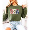 thumbnail image 3 of Ink-Printed USA Coquette Bow Sweatshirt for Women Girls Kids July 4th Family Matching Army Green Sweatshirt Adult X-Large, 3 of 8