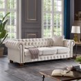 thumbnail image 3 of 88.5" Linen Fabric Chesterfield Sofa, Button Tufted 3 Seater Sofa Couch with Scroll Arms and Nailhead Trims, Accent Large Sofa with Padded Seat Cushions and Back, for Living Room Bedroom, Beige, 3 of 9