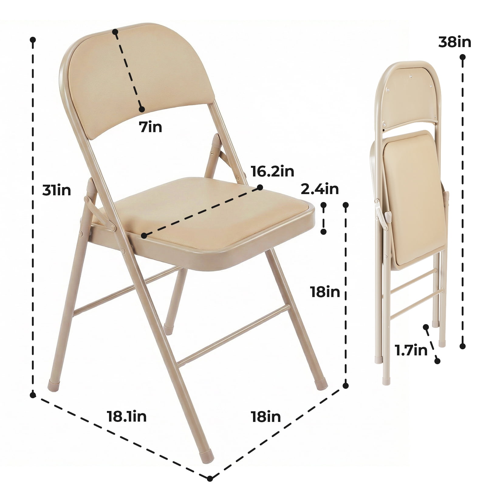 Alvantor Folding Chairs 2-Pack/4-Pack, Padded PU Leather Seat, Heavy Duty,Black/Khaki