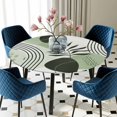 thumbnail image 5 of Elastic Fitted Round Tablecloth, Boho Geometric Waterproof Stretch Table Cover for 36"-44" Tables, Farmhouse Green Abstract Stripes Leaves Washable Outdoor Tablecloths for Patio, Picnic, Camping, 5 of 9