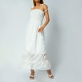 thumbnail image 2 of Liacowi Women Juniors Summer Maxi Dress Casual Boho Sleeveless Spaghetti Strap Smocked Lace Mesh White Beach Sundress, 2 of 7