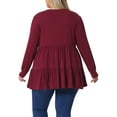 thumbnail image 3 of Agnes Orinda Women's Plus Size Tops V Neck Long Sleeve Button Peplum Tunics Babydoll TunicTops 3X Burgundy, 3 of 6