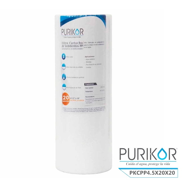 Filtro Cartucho de Polipropileno Termofusionado para reducción de Sedimentos del agua Purikor PKCPP4.5X20X20