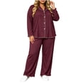 thumbnail image 2 of Nugftut Pajamas for Women Plus Size Button Down Shirt and Elastic Waist Pants Nighty Bottom Sleepwear Clothes, 2 of 6