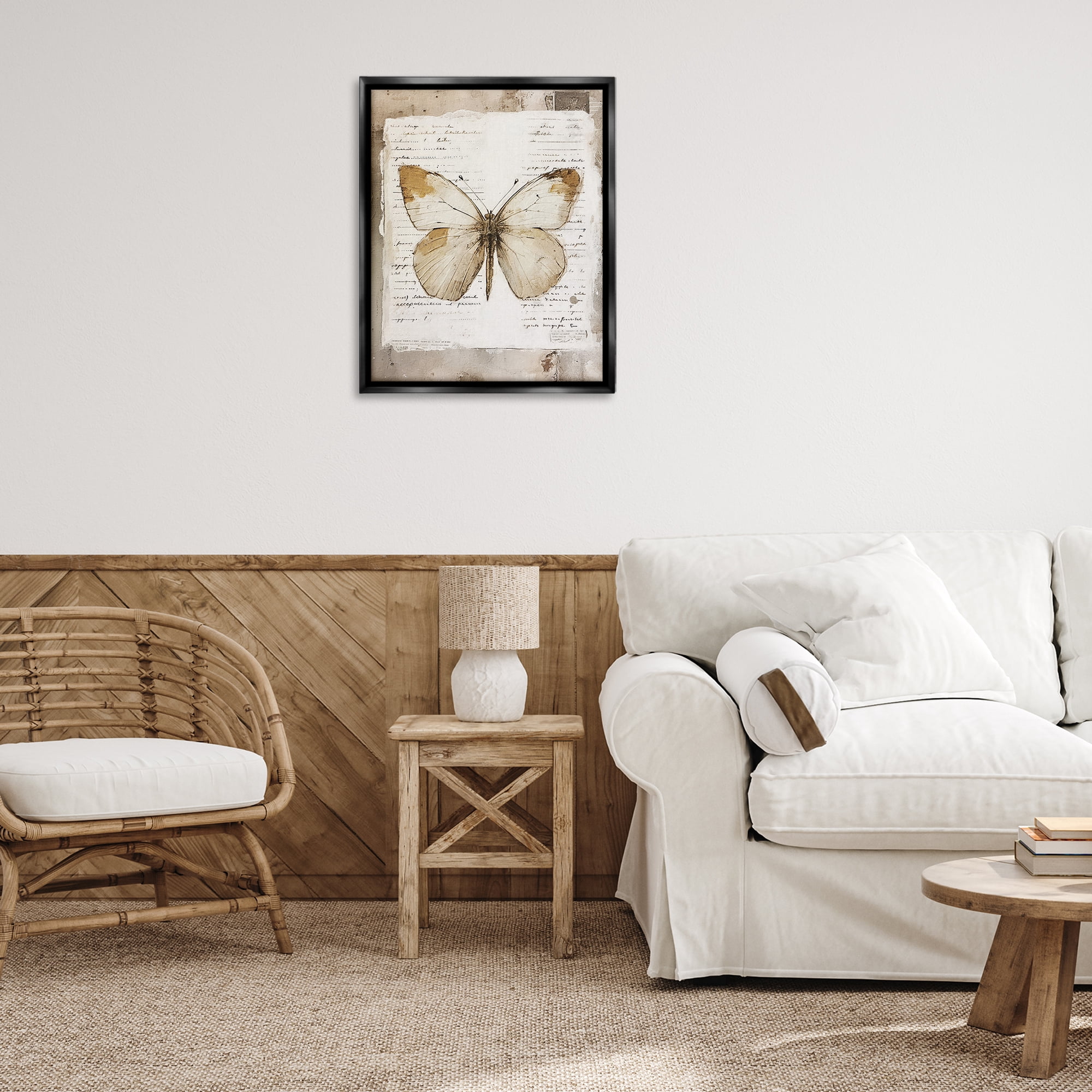 Stupell Industries Rustic Butterfly Collage Animals Painting Black Floater Framed Canvas Art Print Wall Art, 25 x 31