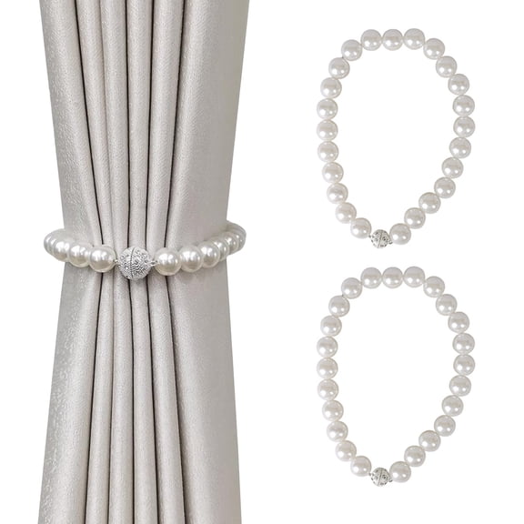 HonorHut Magnetic Curtain Tiebacks Luxury Pearl Design Curtain Ties Decorative Curtain Straps Adjustable Curtain Buckle 2 Packs