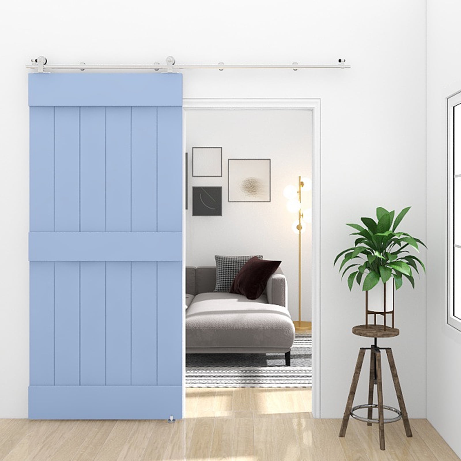 CCJH Stainless Steel 6.6FT Sliding Barn Door Hardware Kit Fit 39.6” Width Single Door T-Shaped Silver