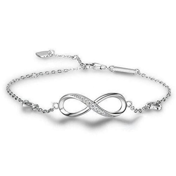 Women's Bracelet Infinity 925 Sterling Silver, Silver Bracelet with Endless Symbol, 21 cm, adjustable