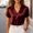 *Wine, variant on ClodeEU Women's Satin Half Button Notched Lapel Short Sleeve Shirts,Casual Office Blouse Navy,Womens Plus S